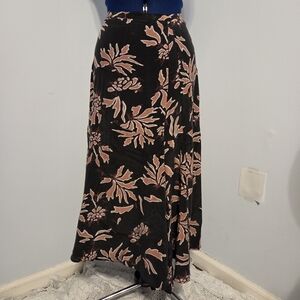 Vintage Black and Pink Floral Silk Maxi Skirt Size 14